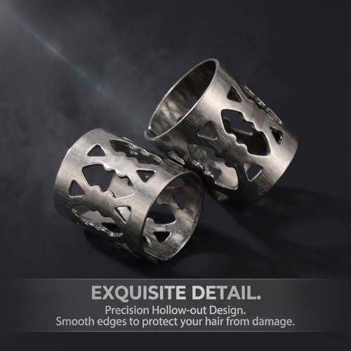 50 Pcs Adjustable Black Dreadlock Beads - Metal Hair Rings