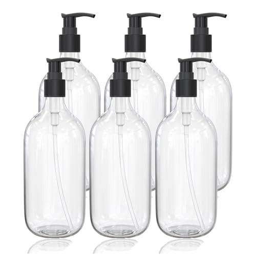 BallHull 10oz Clear Plastic Pump Bottles, Refillable Lotion Dispensers (6 Pack)