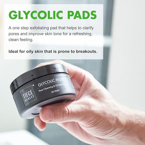 Tiege Hanley Glycolic Acid Pads for Men - 30 Count Exfoliating Face Wipes