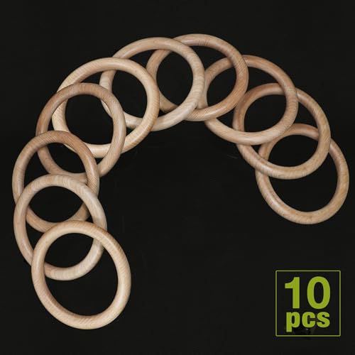 10pcs Natural Beech Wood Rings for DIY Crafts - 4 Inch