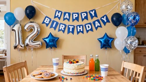 12th Birthday Party Decoration Set for Boys - Blue Balloons & Banner