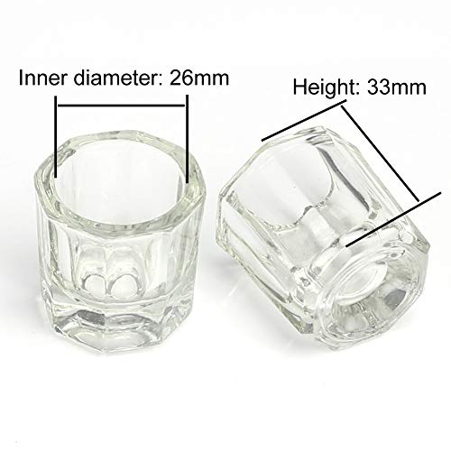 Mini Glass Dappen Dish with Stainless Steel Lid - Nail Art Mixing Cup, 2 Pack