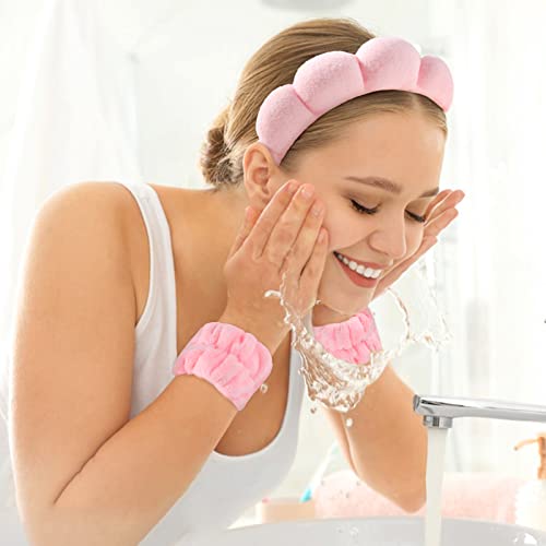 WSICSE Pink Spa Headband & Face Washing Headband Set, Soft & Absorbent