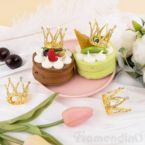12 Pack Framendino Tiny Gold Crown Cake Cupcake Decorations for Weddings & Birthdays