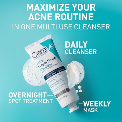 CeraVe Clay to Foam Acne Face Wash, 4 Oz - Salicylic Acid Treatment