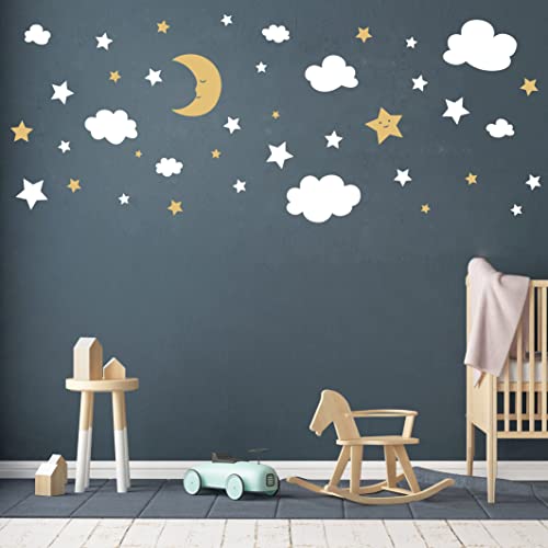 Crescent Moon Stars and Clouds Wall Decals for Nursery Decor