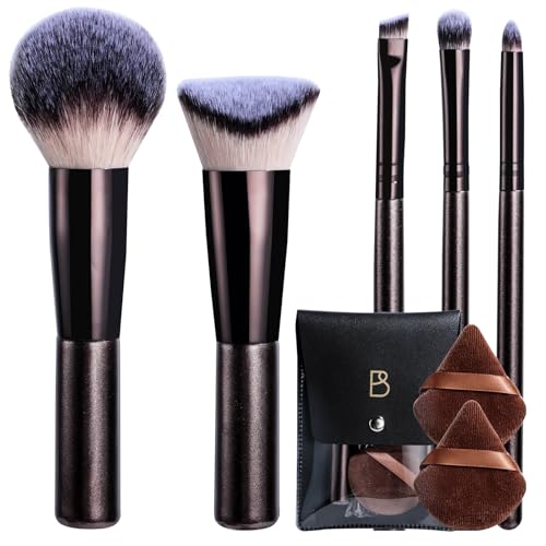 BS-MALL 7-Piece Travel Makeup Brush Set with Triangle Puff and Travel Bag