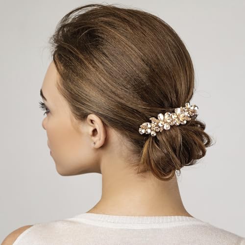 Joez Wonderful Champagne Flower Rhinestone Hair Clip for Bridal & Wedding