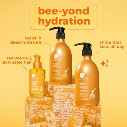 Luseta Manuka Honey Trio Hair Care Set Moisturizing Shampoo and Conditioner Set and Hair Serum Intense Hydration for Dry Hair For Ultimate Shine & Softness