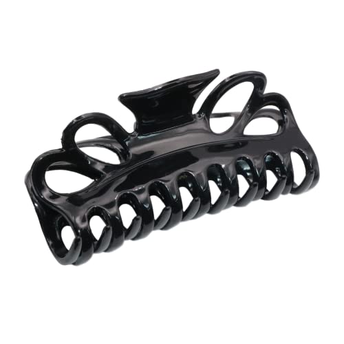 Parcelona French Double Loop Hair Claw Clip 4.25 Inch Celluloid Acetate Black