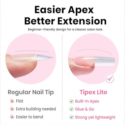 Beetles Tipex Lite Long Square Nail Tips - 256pcs Pre-Built Apex Extensions
