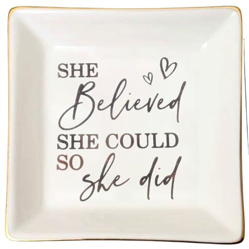 She Believed She Could Jewelry Dish Tray - Ceramic Trinket Dish