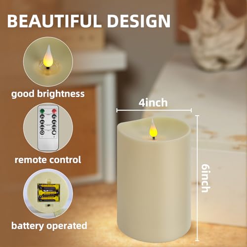 Flameless LED Candle with Remote Control - 4x6 Inch Ivory Pillar