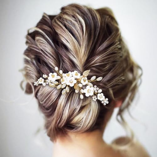 GORAIS Gold Bridal Pearl Flower Hair Pins B-Gold Set for Weddings & Brides