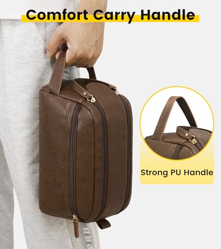 Vorspack Water-Resistant PU Leather Travel Toiletry Bag - Dark Brown