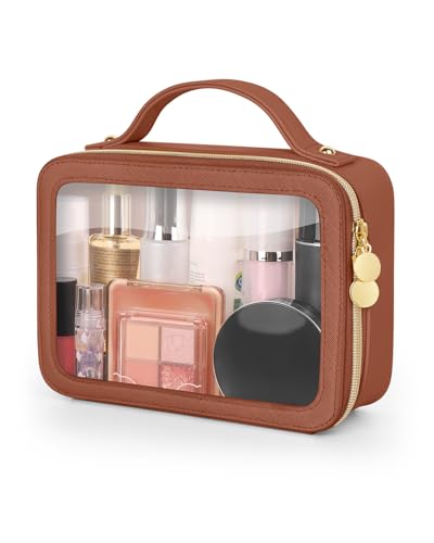 Soimeat Medium Brown Clear Makeup Bag - Portable Waterproof Cosmetic Organizer