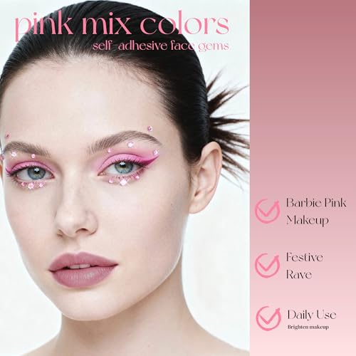 Self-Adhesive Pink Face Gems - Heart & Star Rhinestone Stickers
