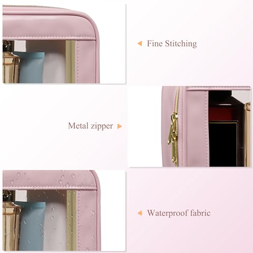 Pink 2-Piece Clear Makeup Bags Set - Waterproof TSA Approved