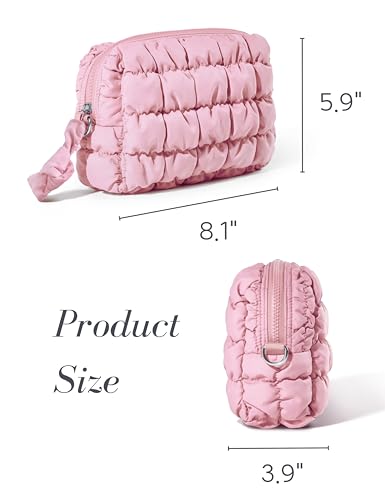 Yarnic Pink Quilted Makeup Bag - Compact Travel Organizer (M)