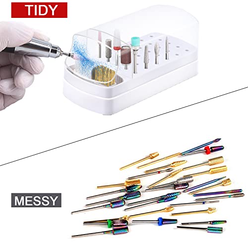 30-Hole Nail Drill Bit Holder & Cleaner Case - White Dustproof Organizer