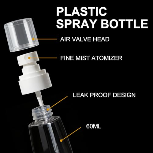 QIHANS 2 Pack Clear 2oz/60ml Leak-Proof Fine Mist Spray Bottles for Personal Care