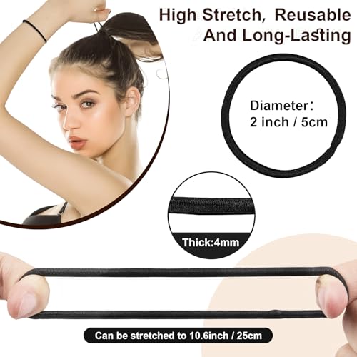 150 PCS Black Hair Ties - 4MM Thick Elastic Bands for Ponytails