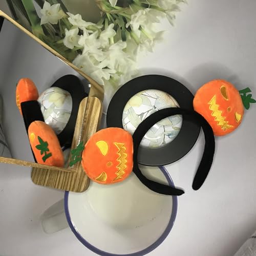 Women's Halloween Mouse Ears Headband with Glitter Pumpkin Design