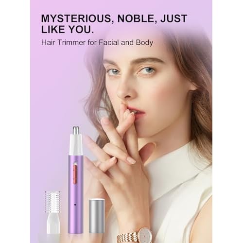 Ginity Ear and Nose Hair Trimmer for Women & Men, 2-in-1 Rechargeable Painless Facial & Eyebrow Hair Remover Tool, Electric Clipper with Dual-Edge Blades, Easy to Clean(Pink)
