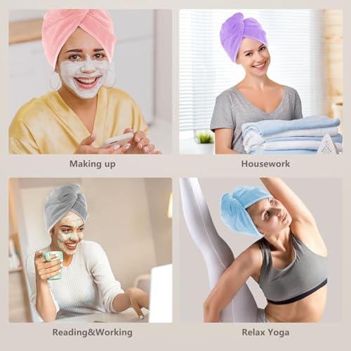 AIDEA Microfiber Hair Towel Wraps - 5 Pack Fast Drying for All Hair Types