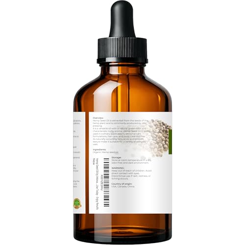 Velona USDA Organic Hemp Seed Oil - Cold Pressed 4 fl oz with Dropper, Natural Skin & Culinary Oil