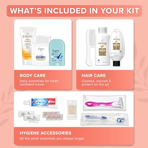 15 Piece Set Women¡¯s Travel & Hygiene Kit with Clear Toiletry Bag, Personal Care Essentials, Single Kit or Bulk Case Packs, TSA Approved Toiletry Kit for Travel, Vacation, Everyday Essentials