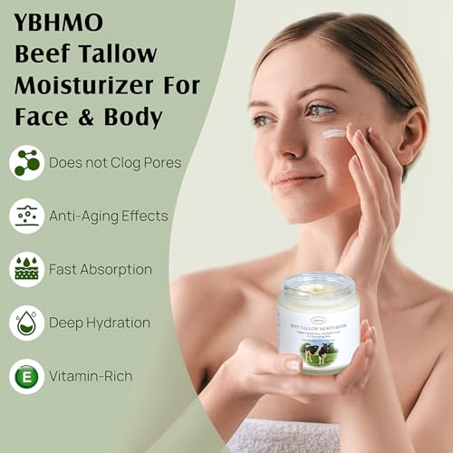 YBHMO Organic Beef Tallow Moisturizer with Raw Honey - 4oz