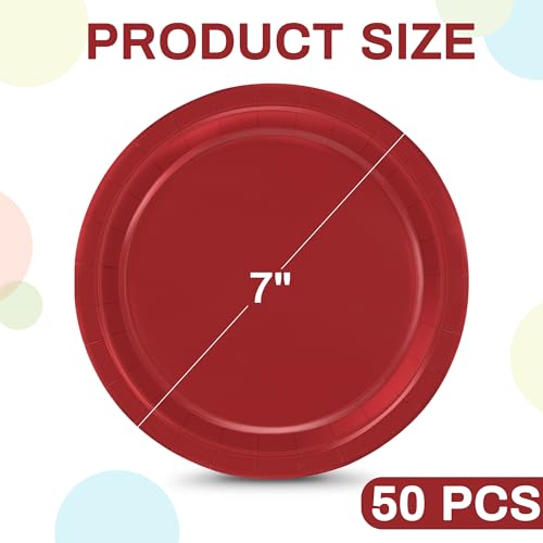 QZYL 50-Pack Heavy Duty 7-Inch Red Disposable Plates