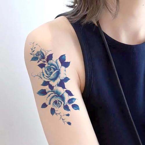 Oottati TL-A10 Waterproof Temporary Tattoo Stickers 8 Sheets - Blue, Purple, Rose, Lotus, Butterfly, Long-Lasting Arm Jewelry