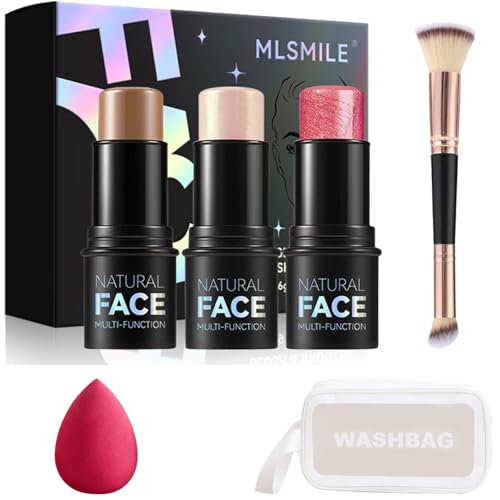 LTIYV 3-in-1 Cream Contour Stick Kit - Style1 with Bronzer, Blush & Highlighter