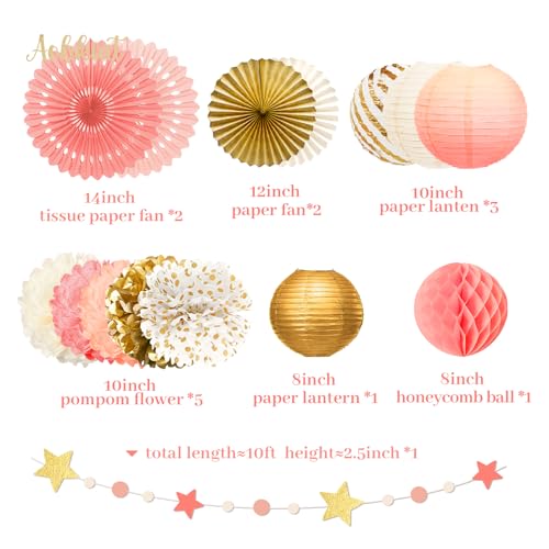 AOBKIAT Pink Gold Birthday Decorations Kit - 19PCS Party Set