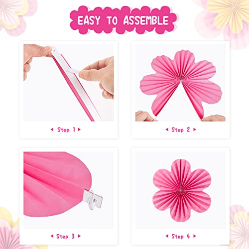 Easy Joy Pink Paper Flowers Wall Decorations - Set of 9 Fans
