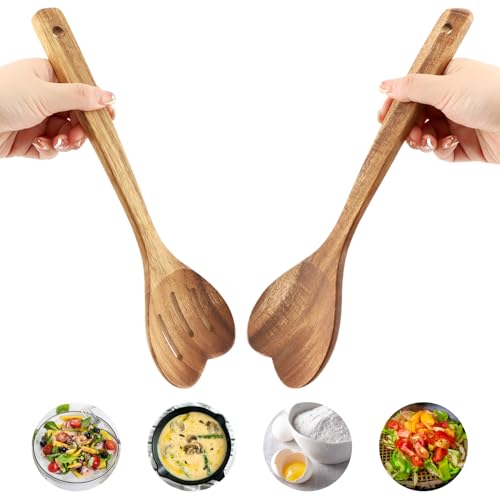 Heart Shaped Wooden Spoon Set - 2pcs Acacia Cooking Utensils