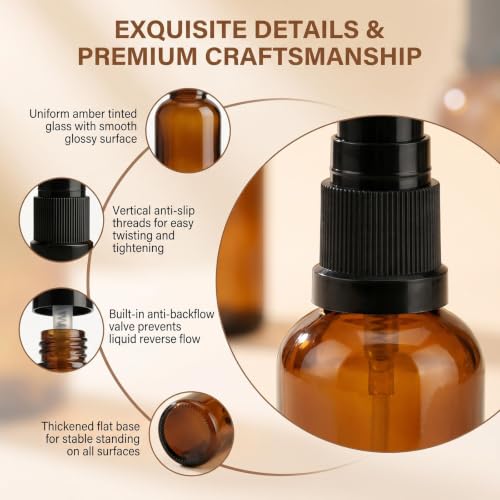 Bamboopack 30ml Amber Glass Refillable Lotion Bottles Set - Travel Size Containers