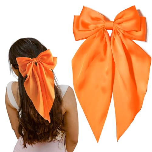 Ayesha Orange Satin Hair Bow Clip - Secure All-Day Hold
