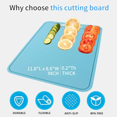 Flexible Silicone Cutting Board - BPA Free, Dishwasher Safe, 11.8"x8.6"