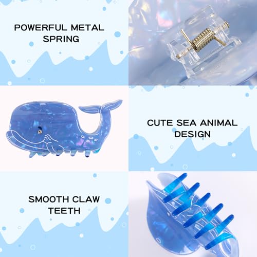 Kogcmeetl 6 Pcs Sea Animal Hair Clips - Cute Ocean Hair Accessories for Women & Girls | Marine Life Claw Clips for Thick & Thin Hair