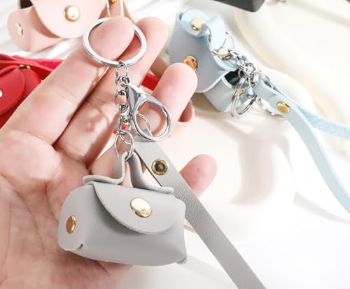Alunsito Mini Coin Purse Keychain - 6 Pcs PU Leather Bag Charm A