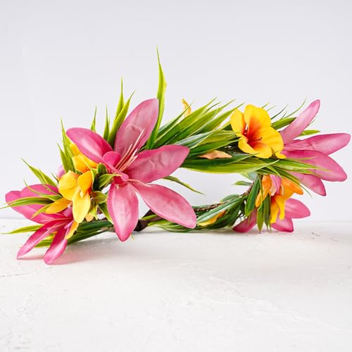 Hawaiian Flower Crown - Tropical Silk Floral Headband for Luau Parties