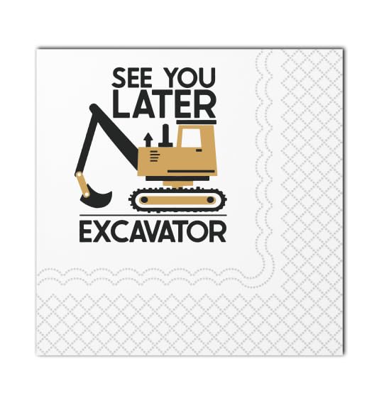 SharkBliss See You Later Excavator Cocktail Napkins - 50 Pack, 2-Ply, 5x5"