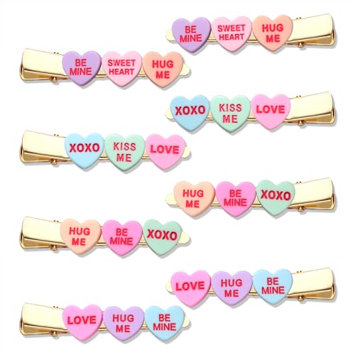 8 Pack Candy Heart Hair Clips for Women - Valentine's Day Accessories