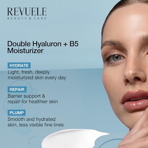 Revuele Double Hyaluron + B5 Facial Moisturizer 0.5 Fl Oz – Lightweight Hydrating Cream with Dual Hyaluronic Acid & Panthenol, Pack of 1