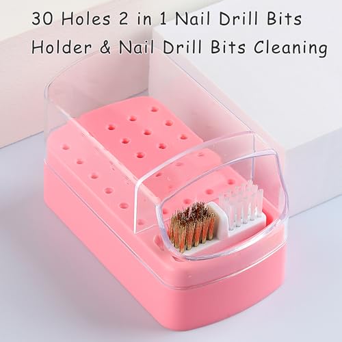 30-Hole Nail Drill Bit Holder & Cleaner Organizer - Pink