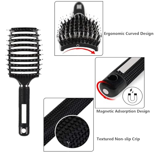 ZMD 2-Pack Curved Vented Detangling Hair Brushes for Wet & Dry Hair - Black & Pink