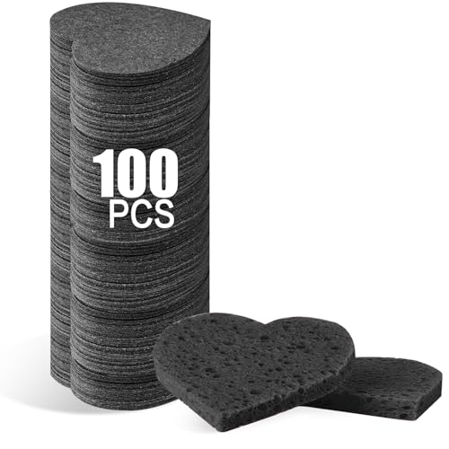 100-Pack Black Heart Shape Facial Sponges - Natural Cellulose for Cleansing & Exfoliating